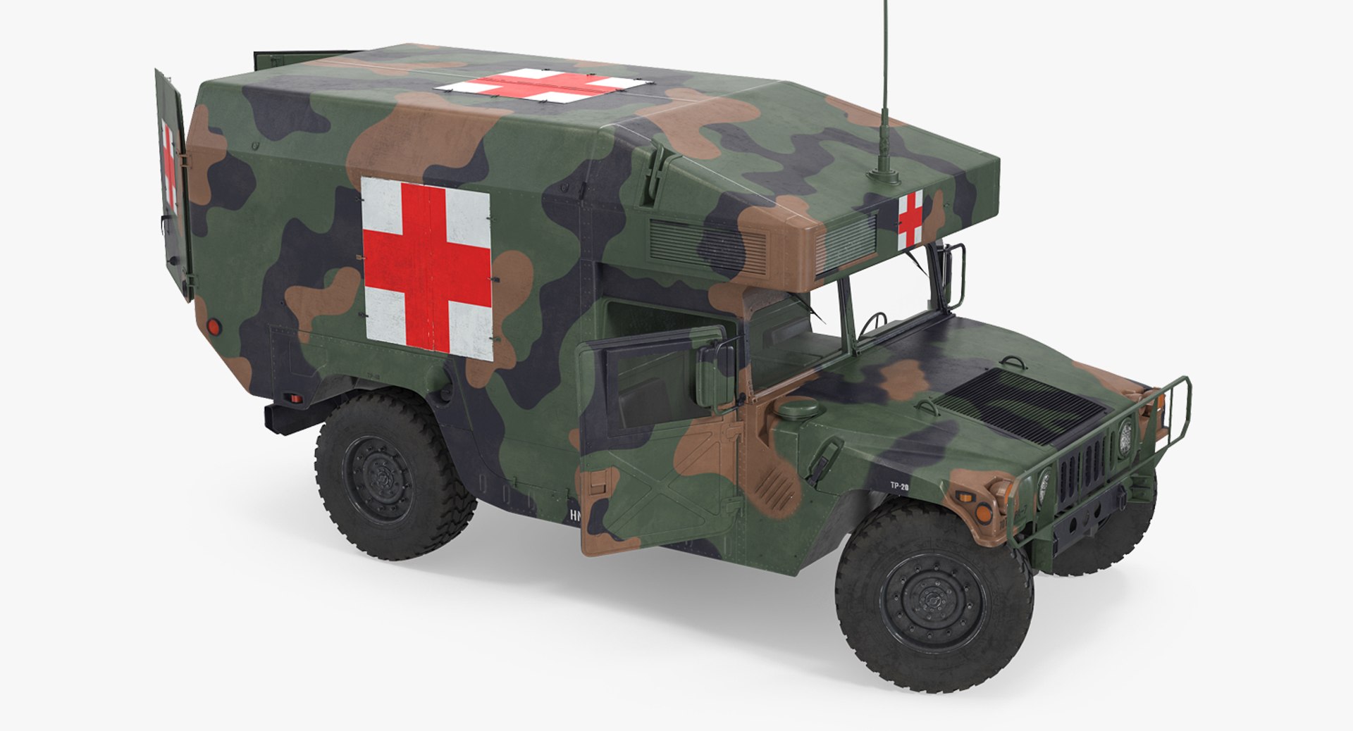 Ambulance Military Car HMMWV m997 Rigged Camo 3D model preview