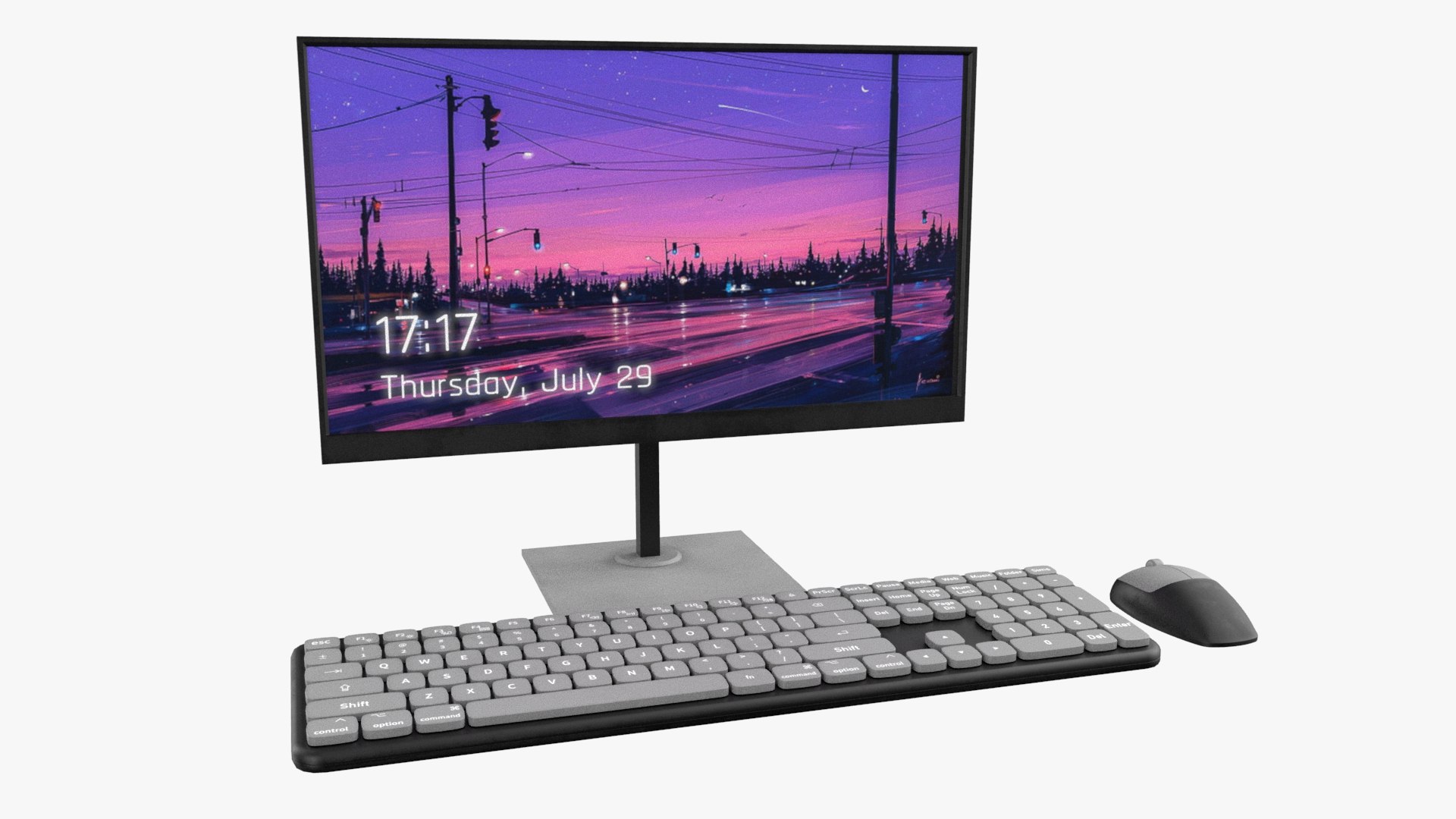 Wireles Computer Set Keyboard Mouse Monitor Black White 3D model ...
