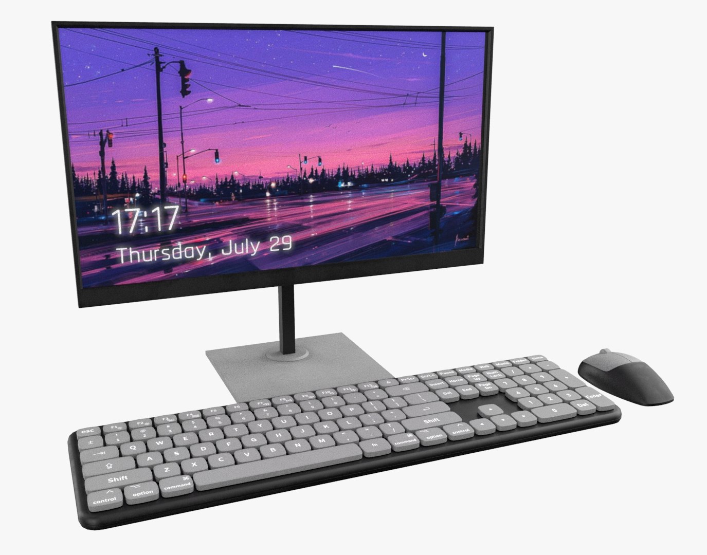Wireles Computer Set Keyboard Mouse Monitor Black White 3D model ...