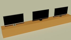 3D Triple Monitor Workspace Setup model