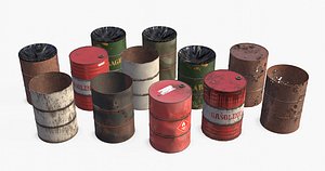 3D metallic barrels asset industrial model