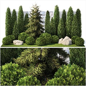 3D model Garden with thuja cypress pine and topiary plant 1381
