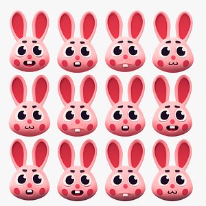 Cartoon Head Rabbit Pack Emoji 3D model