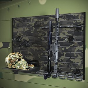 Tactical Weapon Organizer With Rifle Pistol and Helmet Camouflage 3D