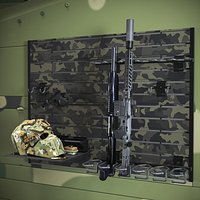 Tactical Weapon Organizer With Rifle Pistol and Helmet Camouflage