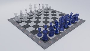Chess-Set Frosted Glass Pieces and Stone-made Board