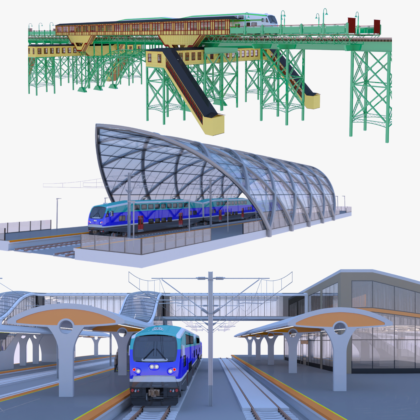 modelo 3d Estaciones con tren BiLevel II - TurboSquid 2313347