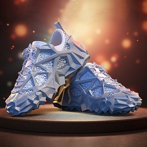 3D Futuristic Running Shoes with Angular Design White