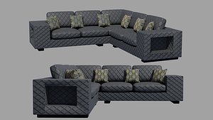 Black Color Sofa Set 3D model