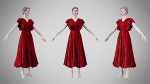 Dress 45 Crimson Velvet With Design 3D model