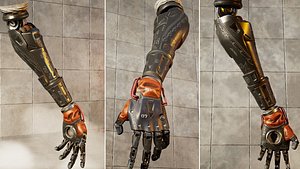 mechanical arm robot hand with leather cable and carvings 3D model