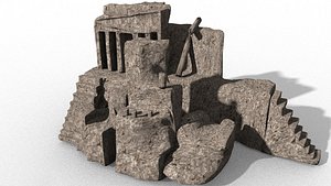 3D cliff rock ancient temple ruins model