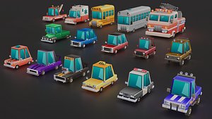 Low poly cartoon car pack