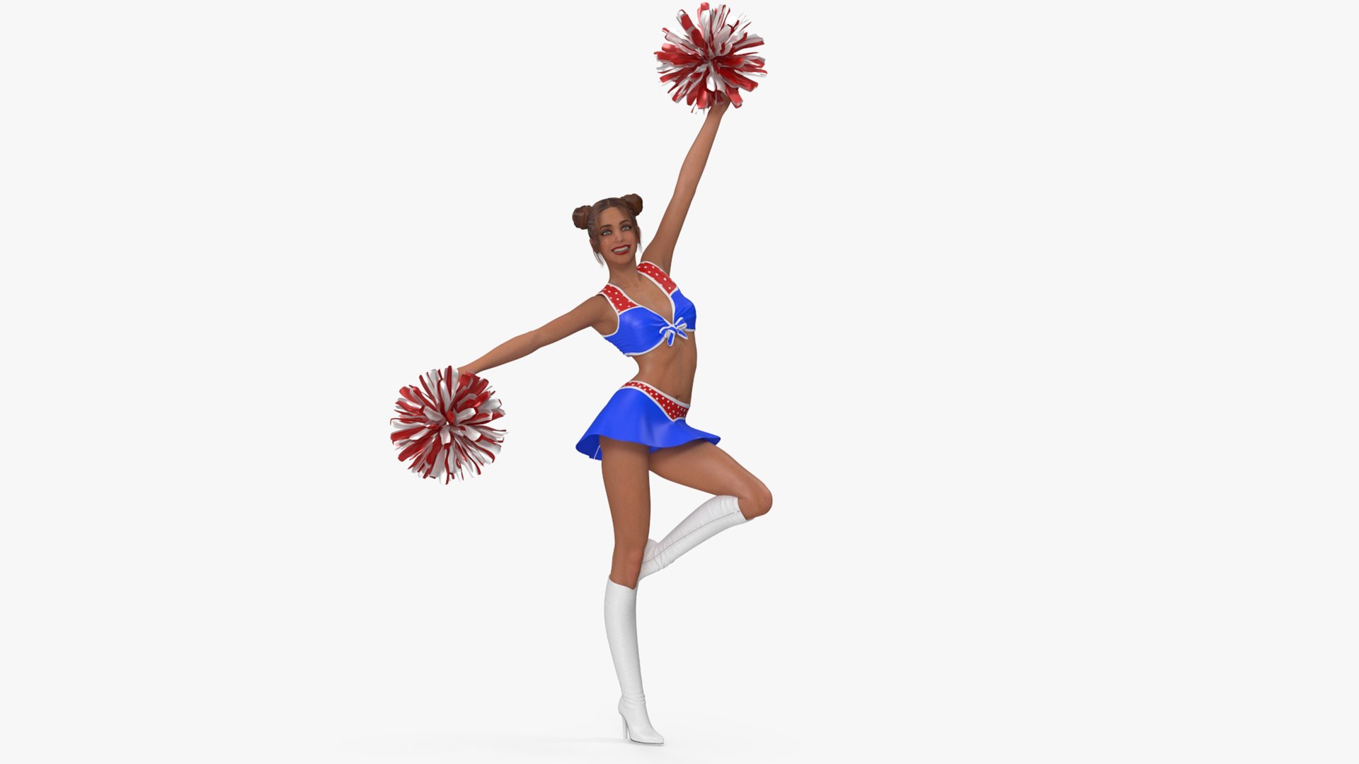 European Woman Dancer with Pompoms Rigged for Cinema 4D 3D model preview