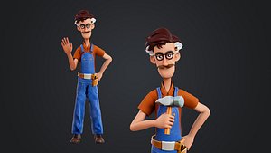 3D Cartoon repairman Rigged model