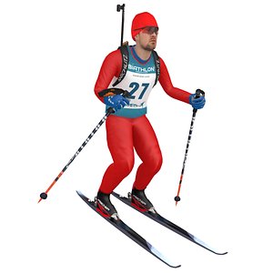 rigged biathlon skier ski 3D