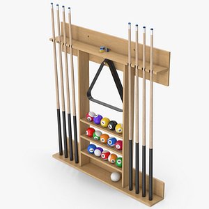 3D Wooden Billiard Cue Rack Set model