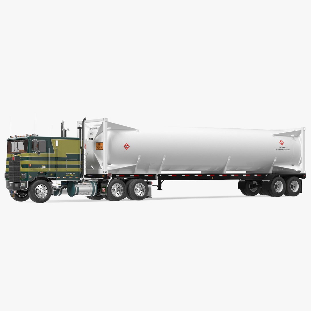 Marmon Truck with LNG Semi Trailer Gas Tank Rigged 3D model preview