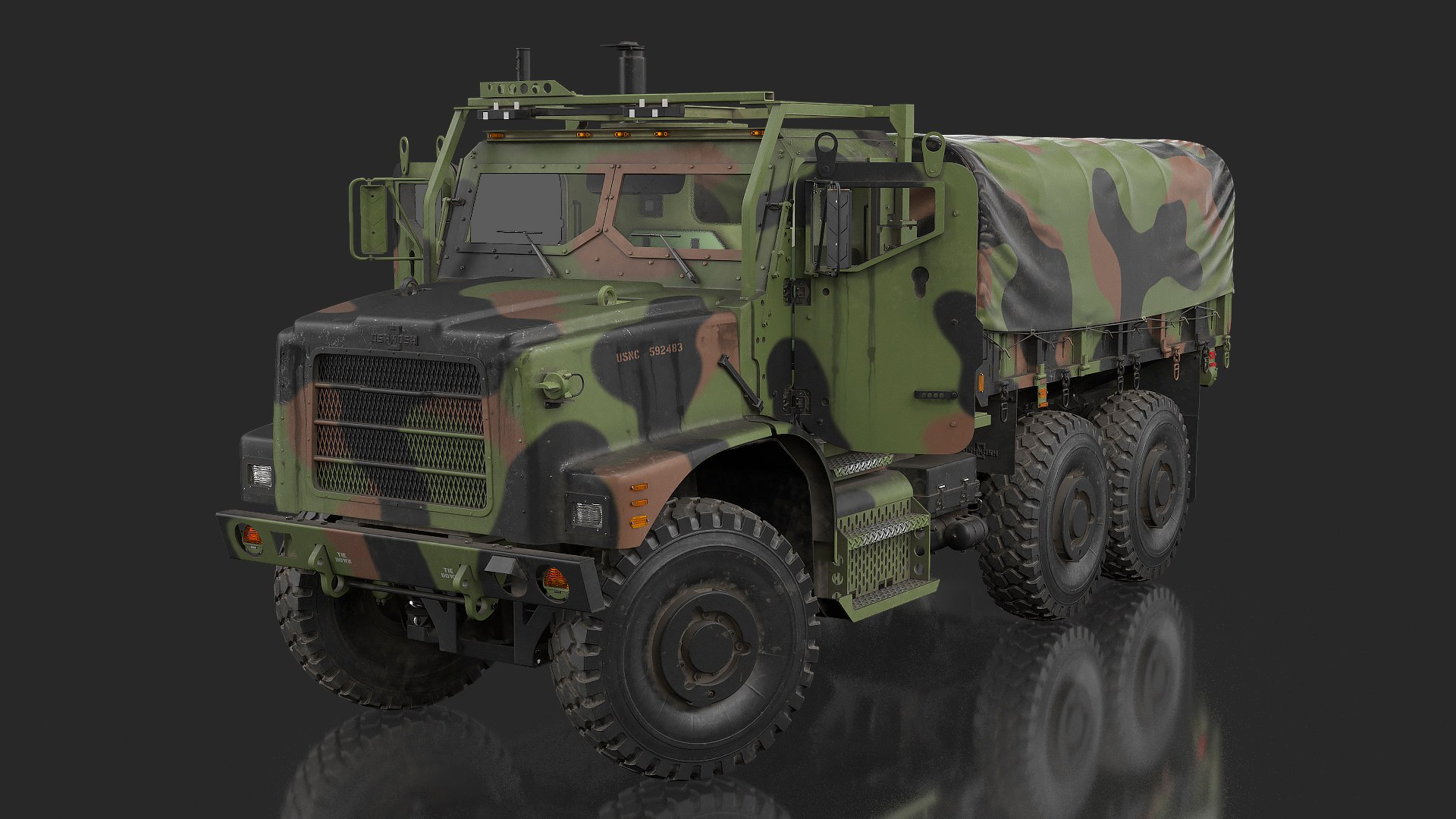 OshKosh MTVR MK23 with Tent Dusty Rigged 3D model preview