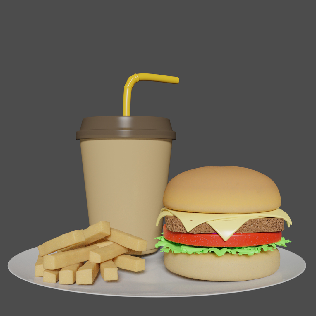 3D Model Meals Burger Mug Potatoes - TurboSquid 1440933