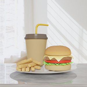 3D model meals burger mug potatoes