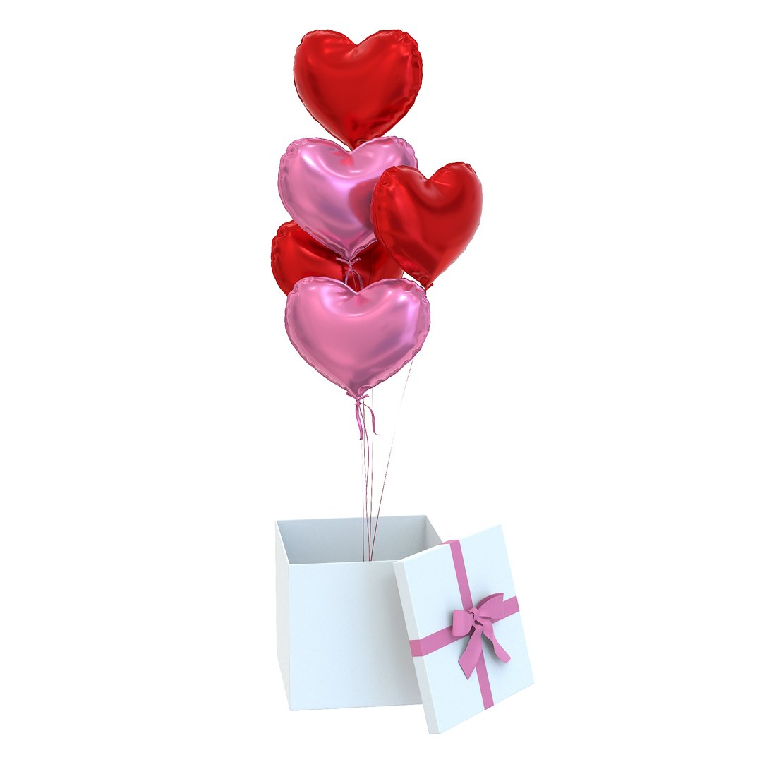 3D Heart Valentine Balloons and Gift Box - TurboSquid 2182898
