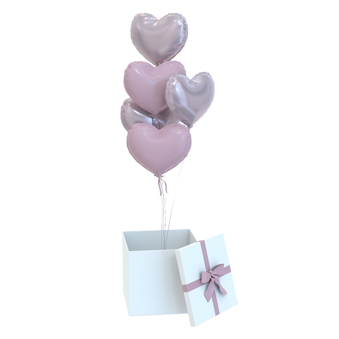 3D Heart Valentine Balloons and Gift Box - TurboSquid 2182898