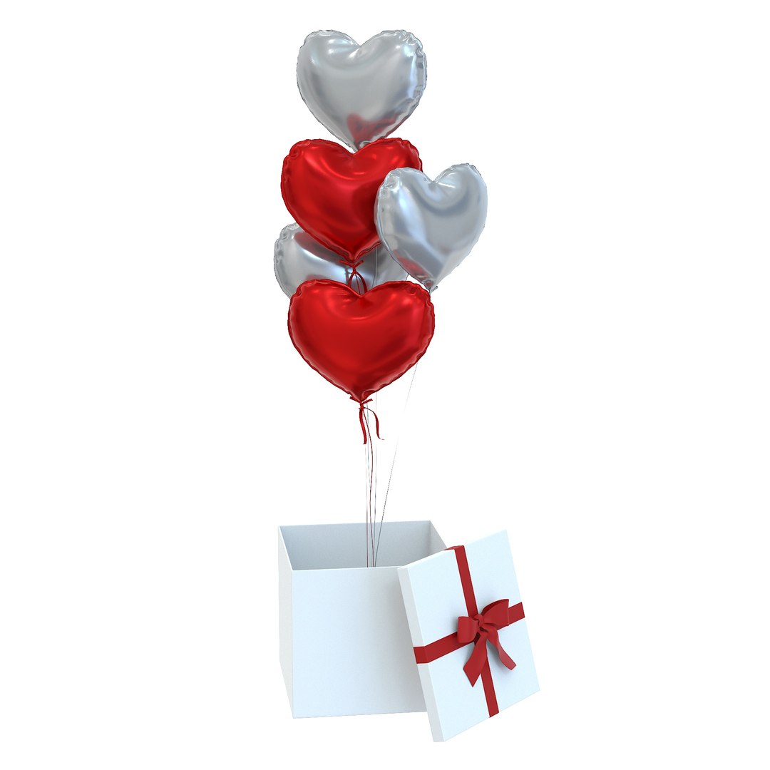 3D Heart Valentine Balloons and Gift Box - TurboSquid 2182898