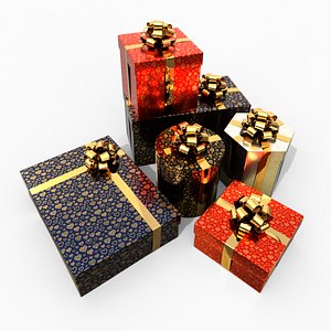 Gift Boxes - Essential Shapes with Glossy Ribbon Rosette 3D model