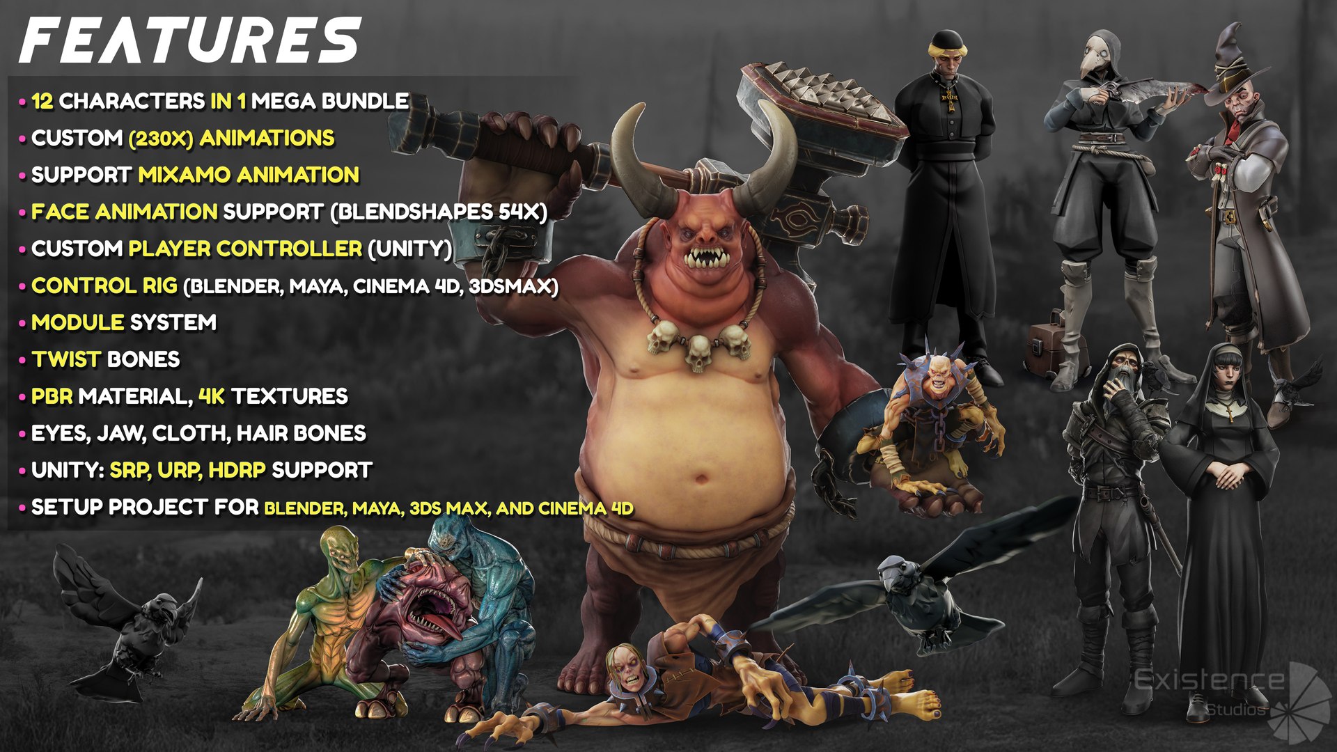 3D Alien - Demon Troll - Ghoul - Zombie - Nurse - Raven - Nun - Warrior - Barbarian - Elf Archer - Tiefling - Bot - Teen - Kid - 24 in 1 Mega Bundle https://p.turbosquid.com/ts-thumb/k0/rXSuji/p4/creat_2unity/jpg/1776886048/1920x1080/fit_q87/d4559a42d58a0e8d34225f18cc4bc205302b6d0d/creat_2unity.jpg