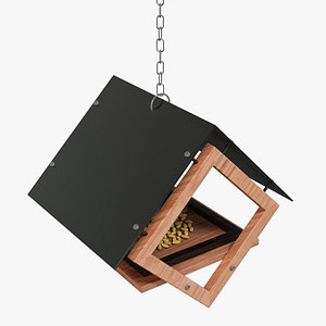 3D Birds house feeder rhombus shape with grain PBR