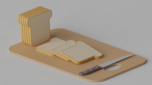 Cartoon Sliced Bread Chopping Board Kitchen Knife 3D
