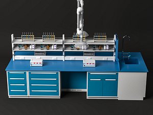 Complete Lab Bench With Glassware Sink Cabinet Set 3D Model