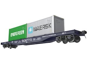 3D Transport flatcar with 20ft containers model
