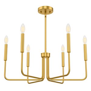 Six 6 Light Farmhouse Chandelier in Brass Gold