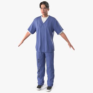 3D Asian Male Prisoner Blue Uniform
