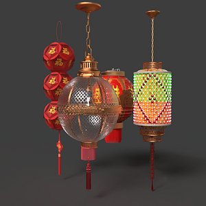 3D model Chinese  red  lantern