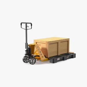 3D Lion Industrial Standard Duty Pallet Jack with Wooden Crates Rigged for Maya model