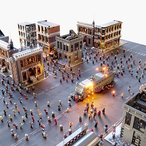 3D Zombie Apocalypse Lego Scene