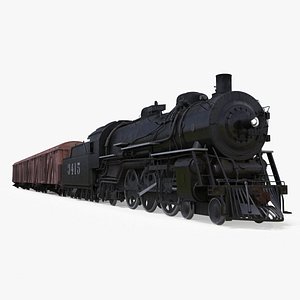 3D Steam Engine with Freight Cars