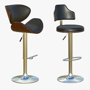 Stool Realistic Wooden Black Leather 3D model