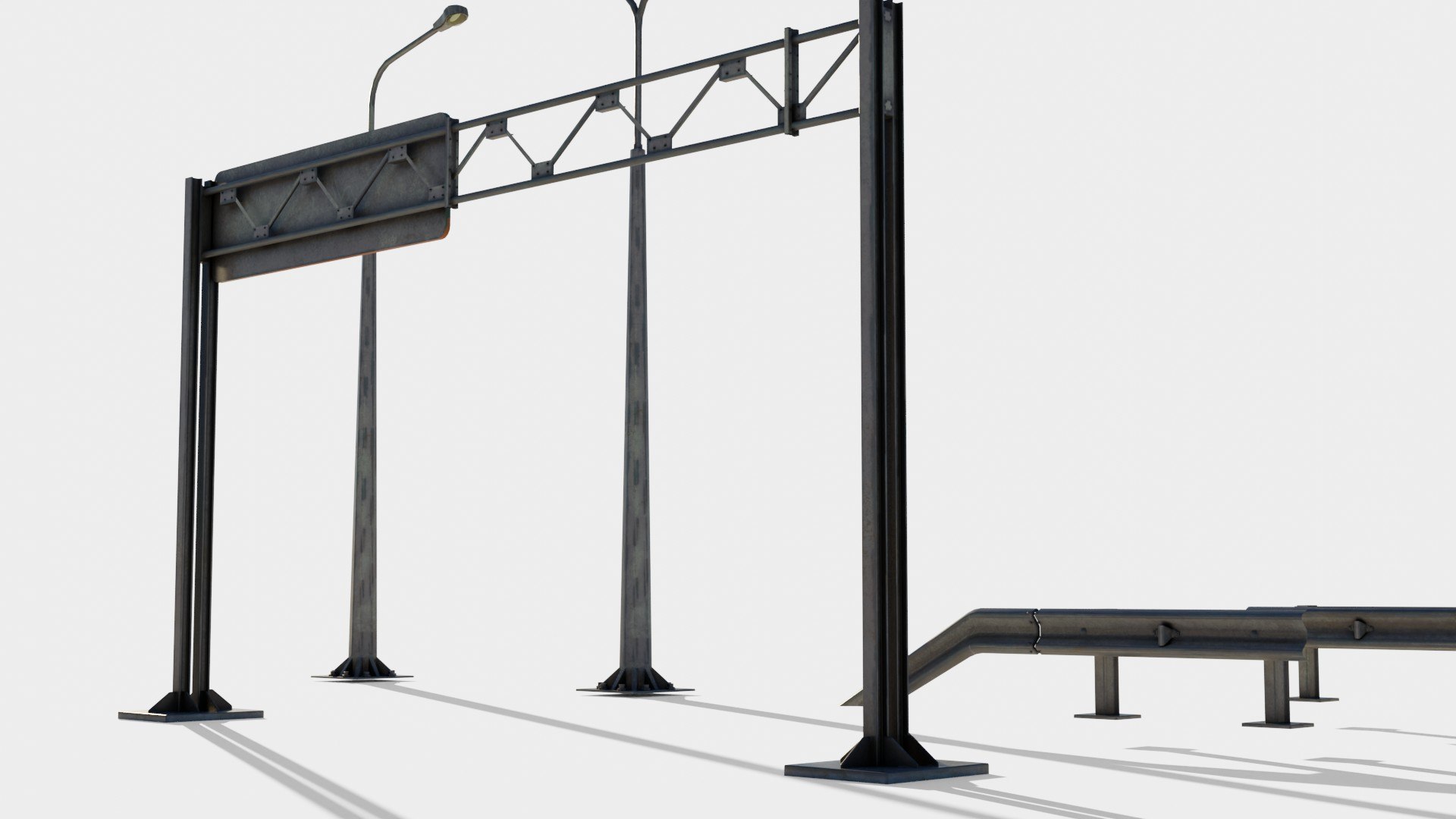 Highway Guard Rail Signs And Street Lights With 4k Pbr Textures 3D ...