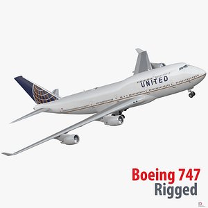 Boeing 747-400ER United Rigged 3D Model