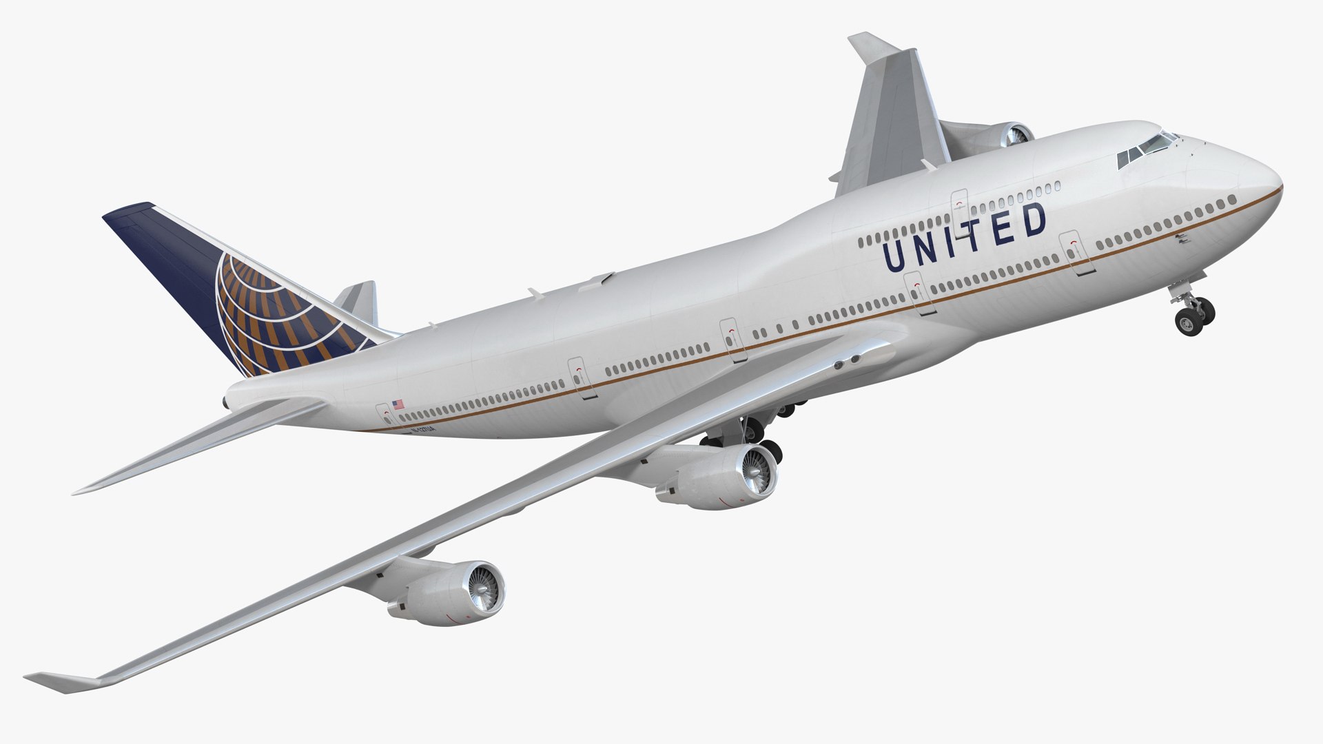 Boeing 747-400ER United Rigged 3D Model 3D model preview