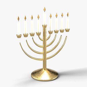 Brass Hanukkah Menorah with 9 Lit Candles - Holiday Prop
