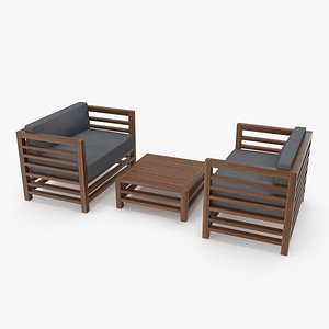 3D Set of Wood Outdoor Sofas and Table model