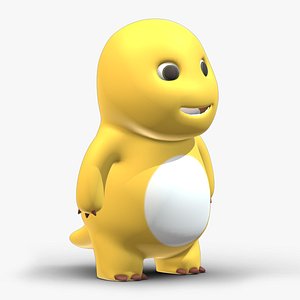 Chubby Yellow Dinosaur Cartoon Low Poly PBR Realistic