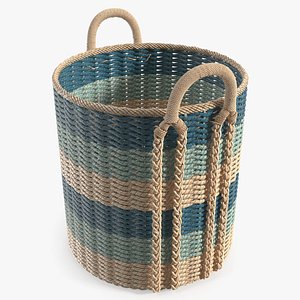 3D Striped Woven Seagrass Basket Blue Natural