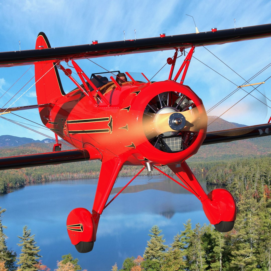 Spirit of 30A Coastal Biplane YMF-5 Manned Flying Rigged for Maya 3D model preview