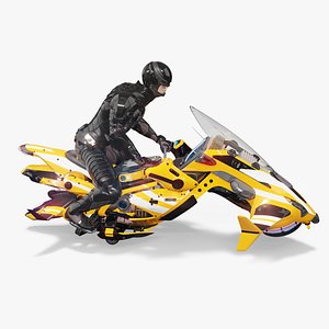Futuristic Soldier on Flying Motorcycle